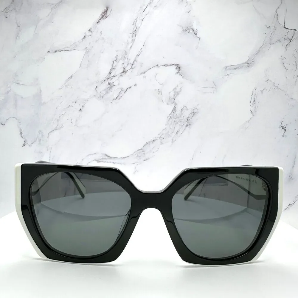 New Prada Sunglasses Womens Black White Symbole Logo Authentic Gold Logo Italy